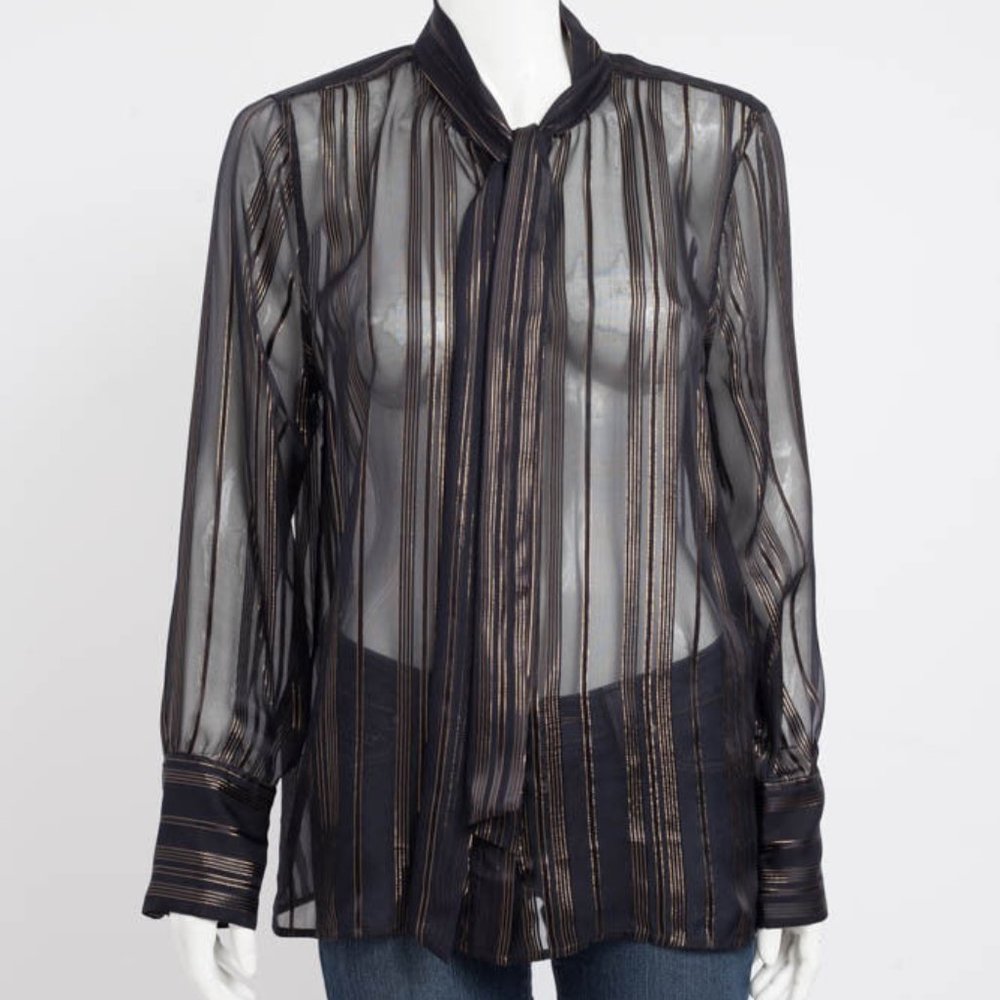 Equipment Femme Sheer Stripe Pussy Bow Blouse